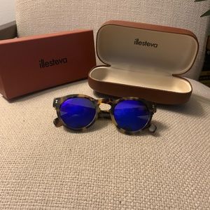 Illesteva Tortoise Mirrored Round Sunglasses